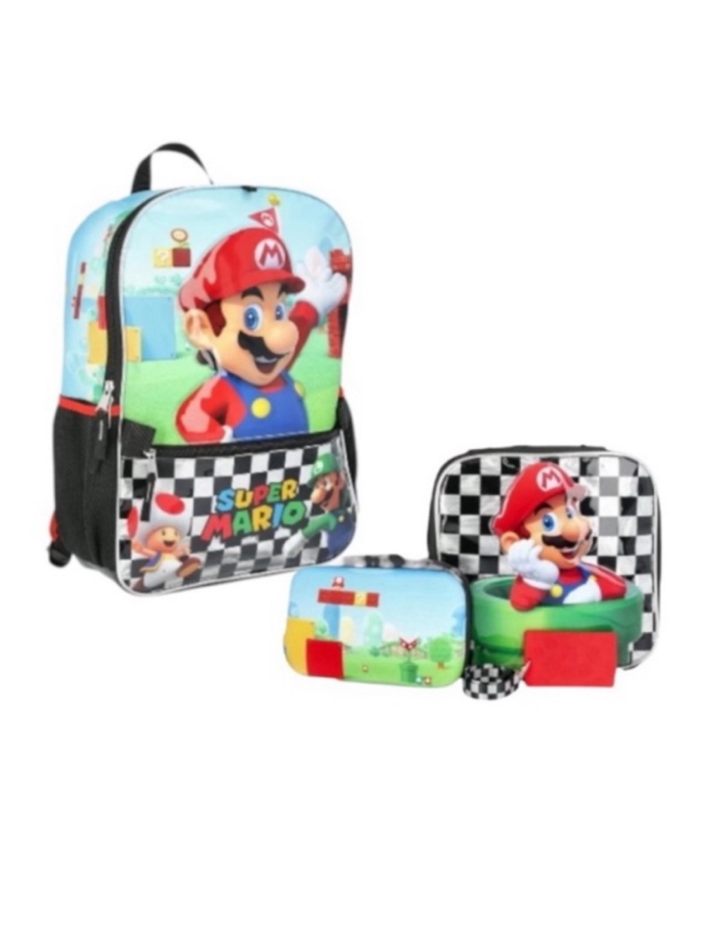 Nintendo Super Mario Backpack, Lunch Bag, Gadget Bag and Lanyard With Rubber I.D